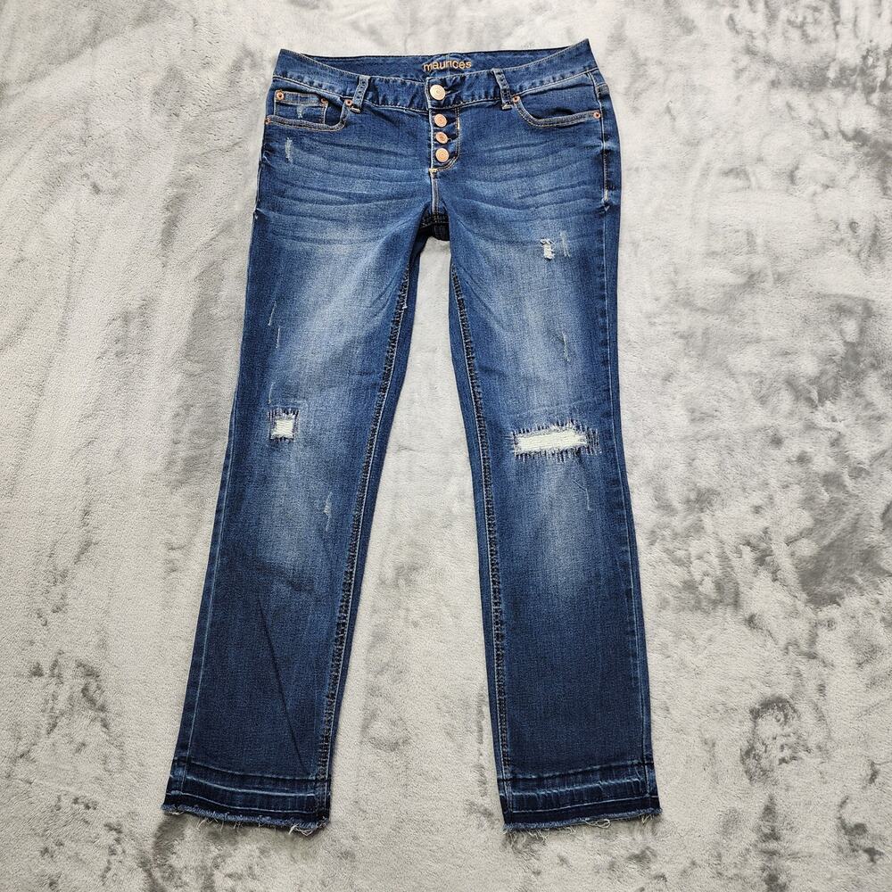 Maurices Jeans Womens 5/6 Blue Amelia Exposed Button Fly Low Rise Straight Ankle